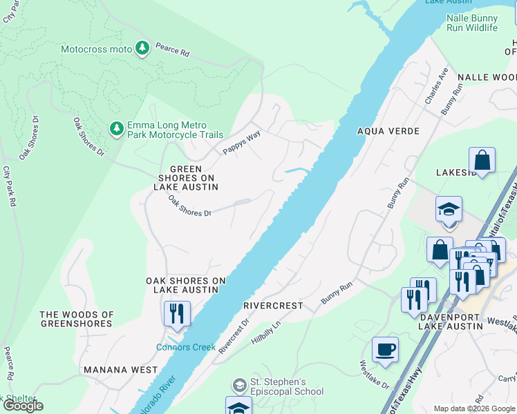 map of restaurants, bars, coffee shops, grocery stores, and more near 3604 Robbins Road in Austin