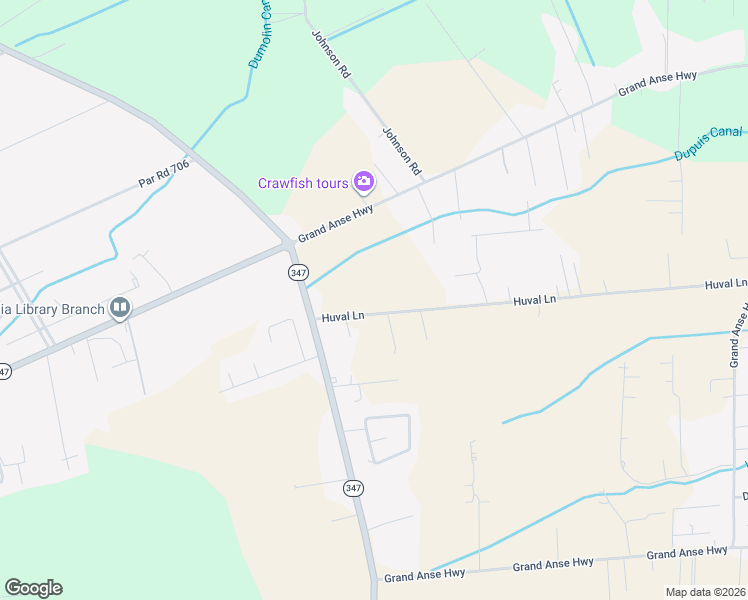 map of restaurants, bars, coffee shops, grocery stores, and more near 1025 Huval Lane in Breaux Bridge