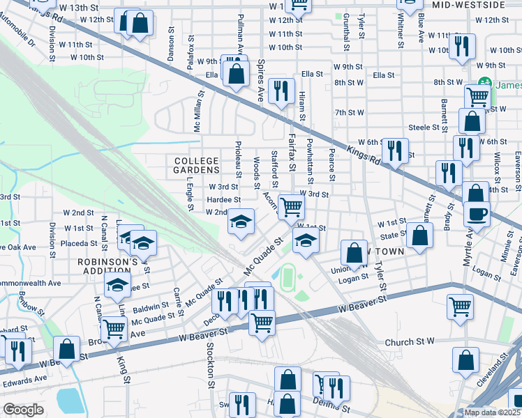 map of restaurants, bars, coffee shops, grocery stores, and more near 1864 Junior Street in Jacksonville