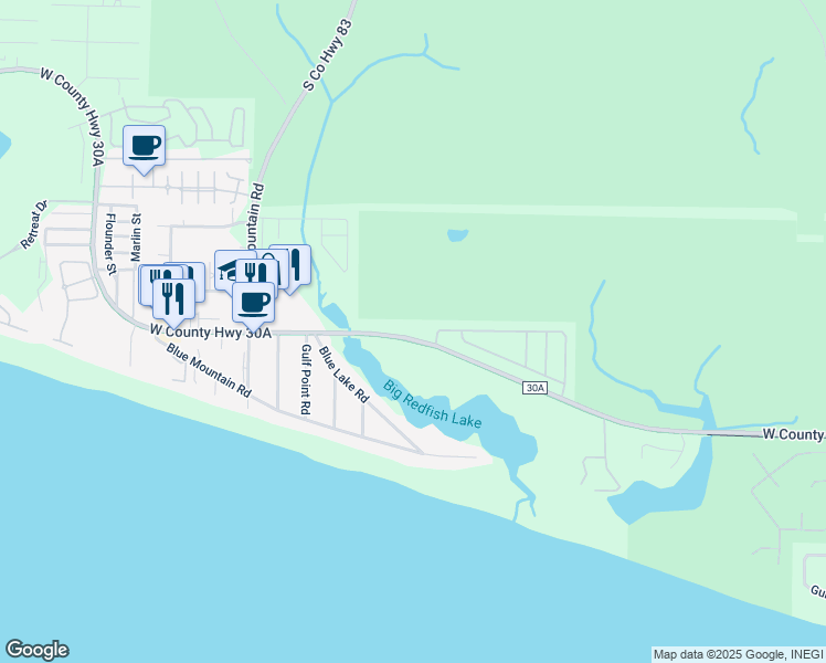 map of restaurants, bars, coffee shops, grocery stores, and more near 1732 West County Highway 30A in Santa Rosa Beach