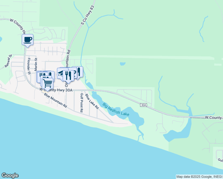 map of restaurants, bars, coffee shops, grocery stores, and more near 1732 County Road 30A in Santa Rosa Beach