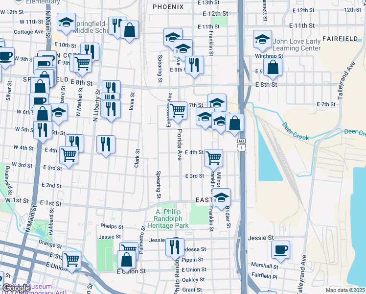 map of restaurants, bars, coffee shops, grocery stores, and more near 1415 Florida Avenue in Jacksonville