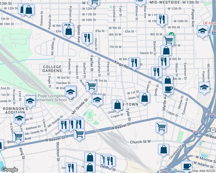map of restaurants, bars, coffee shops, grocery stores, and more near 1681 West 2nd Street in Jacksonville