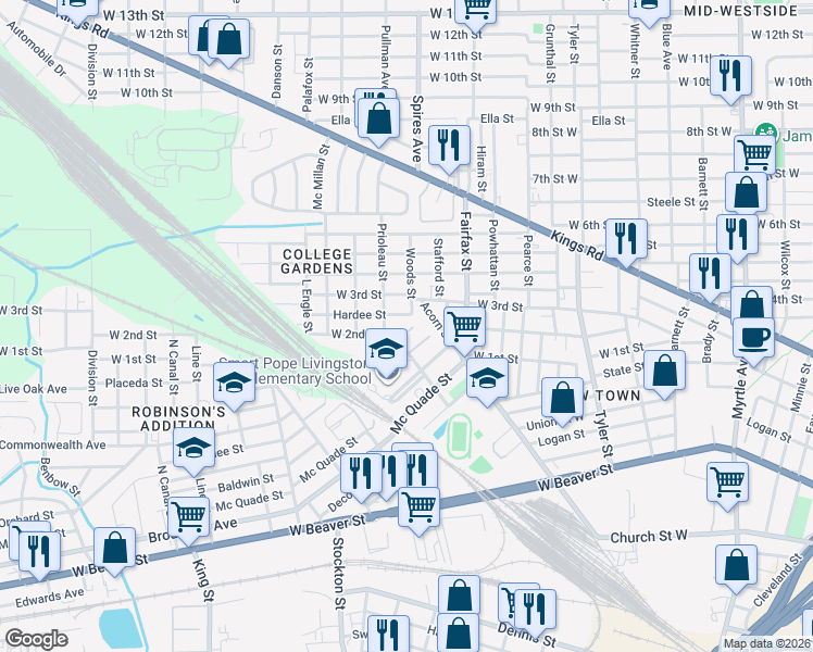 map of restaurants, bars, coffee shops, grocery stores, and more near 1864 Junior Street in Jacksonville