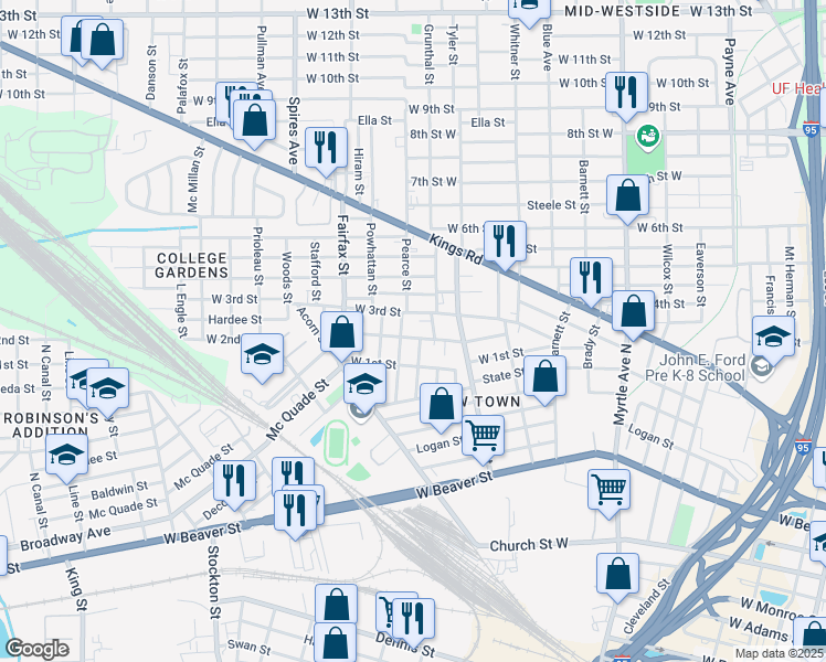 map of restaurants, bars, coffee shops, grocery stores, and more near 1681 West 2nd Street in Jacksonville