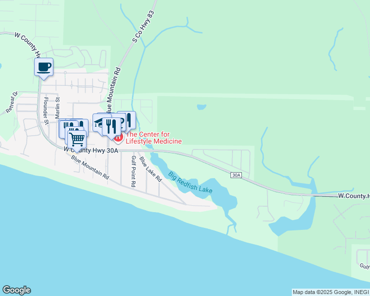 map of restaurants, bars, coffee shops, grocery stores, and more near 1732 County Road 30A in Santa Rosa Beach