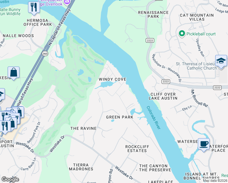 map of restaurants, bars, coffee shops, grocery stores, and more near 4202 Sandy Acre Road in Austin