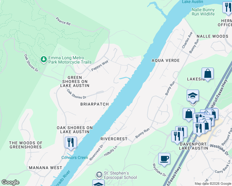 map of restaurants, bars, coffee shops, grocery stores, and more near 3607 Robbins Road in Austin