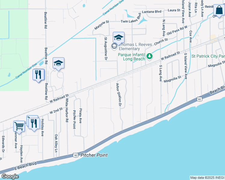 map of restaurants, bars, coffee shops, grocery stores, and more near 107 Marcie Drive in Long Beach