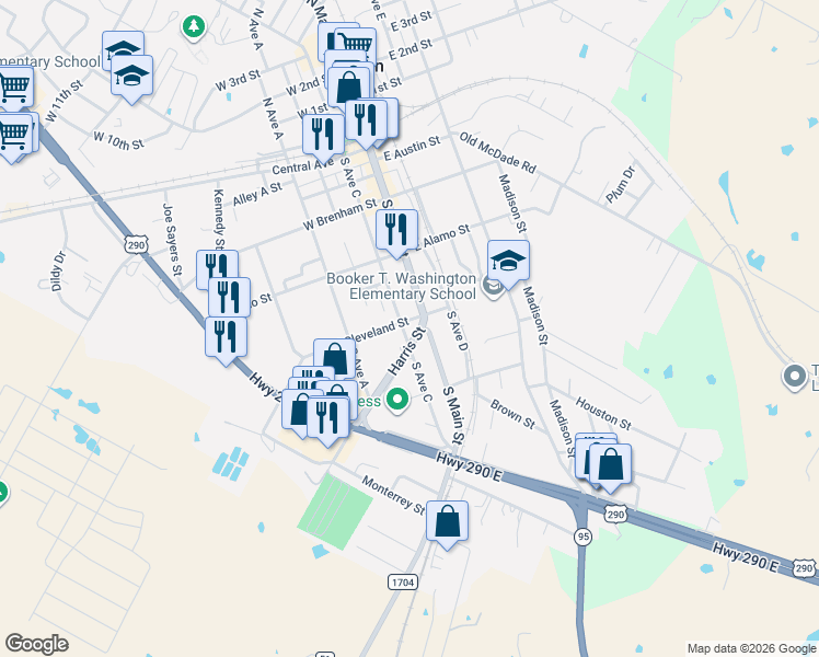 map of restaurants, bars, coffee shops, grocery stores, and more near 505 South Avenue C in Elgin