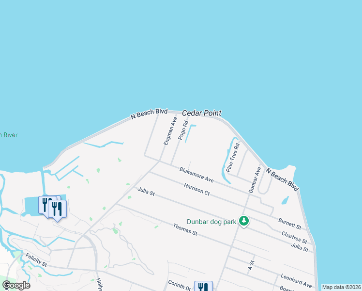 map of restaurants, bars, coffee shops, grocery stores, and more near 117 Pogo Road in Bay St. Louis