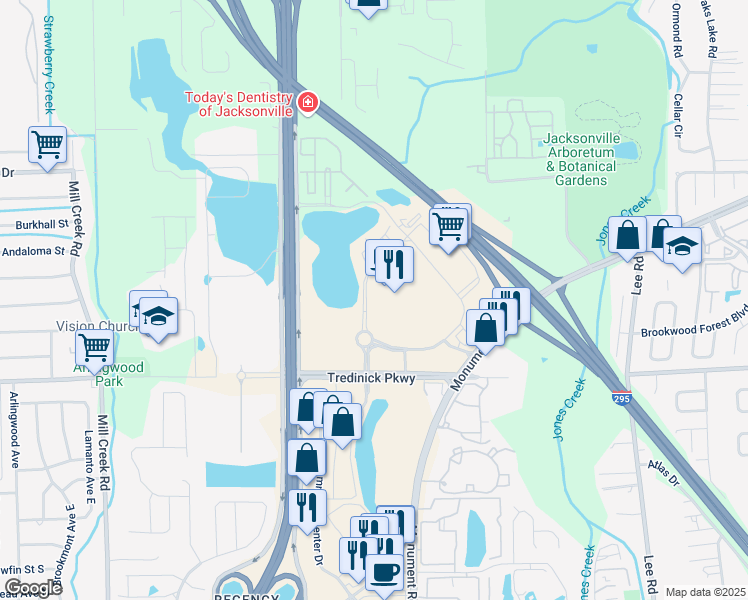 map of restaurants, bars, coffee shops, grocery stores, and more near in Jacksonville