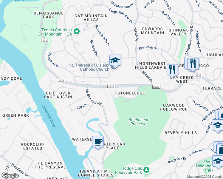 map of restaurants, bars, coffee shops, grocery stores, and more near 4305 Bonnell Vista Street in Austin