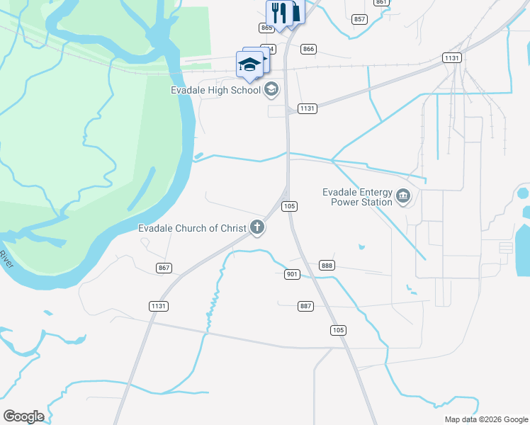 map of restaurants, bars, coffee shops, grocery stores, and more near 19 Farm to Market 1131 in Silsbee
