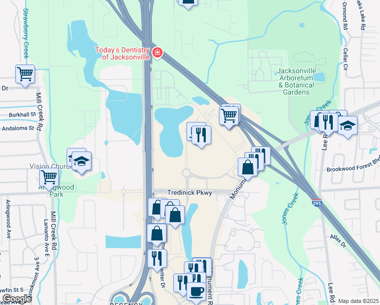 map of restaurants, bars, coffee shops, grocery stores, and more near in Jacksonville