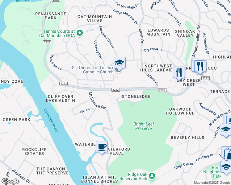 map of restaurants, bars, coffee shops, grocery stores, and more near 4305 Bonnell Vista Street in Austin