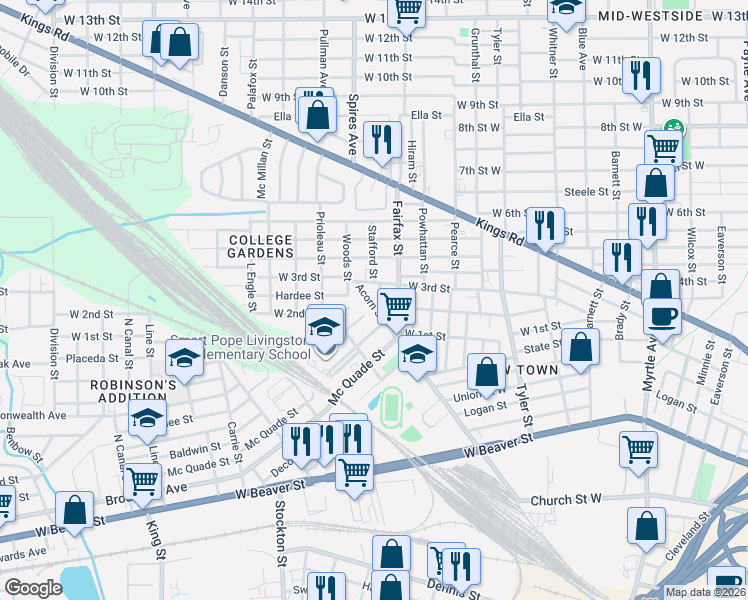 map of restaurants, bars, coffee shops, grocery stores, and more near 1814 West 2nd Street in Jacksonville