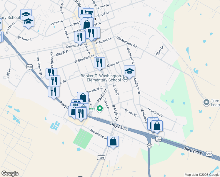map of restaurants, bars, coffee shops, grocery stores, and more near 505 South Avenue C in Elgin