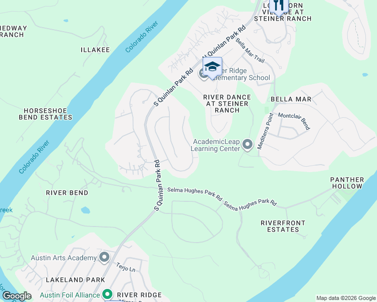 map of restaurants, bars, coffee shops, grocery stores, and more near 816 Santaluz Path in Austin