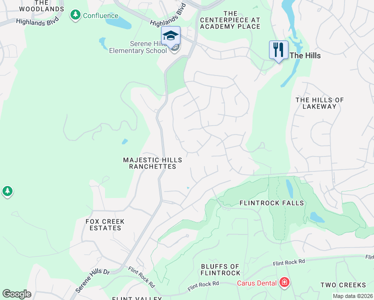 map of restaurants, bars, coffee shops, grocery stores, and more near 1 Candleleaf Court in The Hills