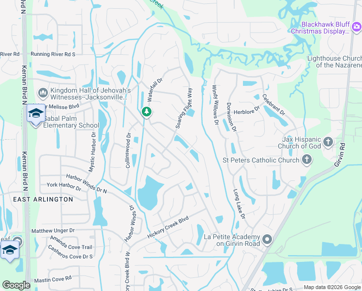 map of restaurants, bars, coffee shops, grocery stores, and more near 12457 Cliffrose Trail in Jacksonville