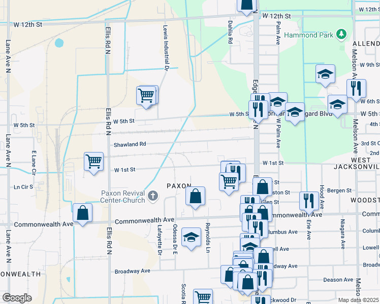 map of restaurants, bars, coffee shops, grocery stores, and more near 5203 West 1st Street in Jacksonville