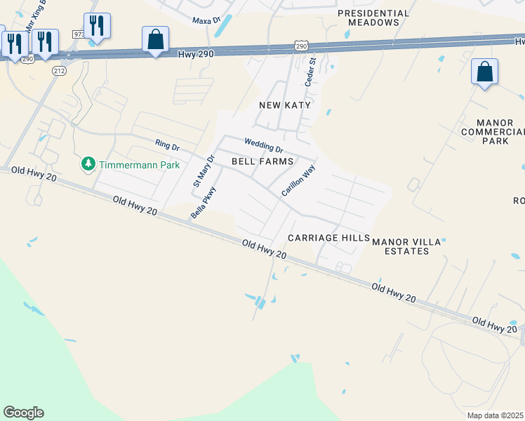 map of restaurants, bars, coffee shops, grocery stores, and more near 13013 Ship Bell Drive in Manor