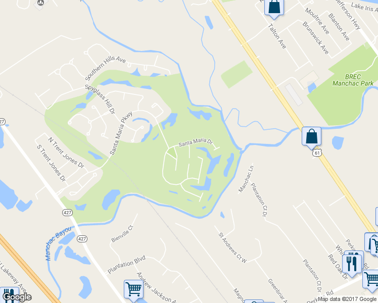 map of restaurants, bars, coffee shops, grocery stores, and more near 19312 Eagle Ridge Drive in Baton Rouge