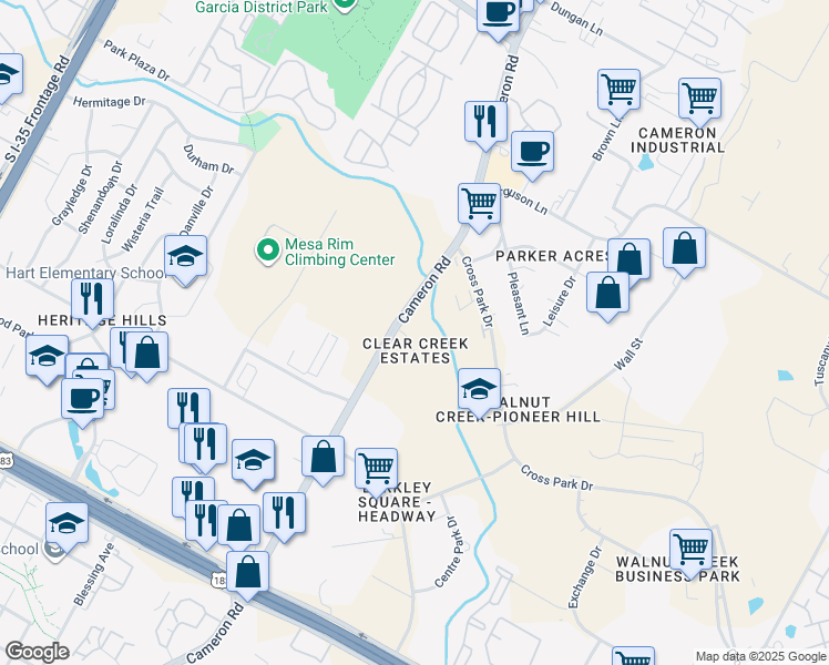 map of restaurants, bars, coffee shops, grocery stores, and more near 229 Clear Creek Drive in Austin
