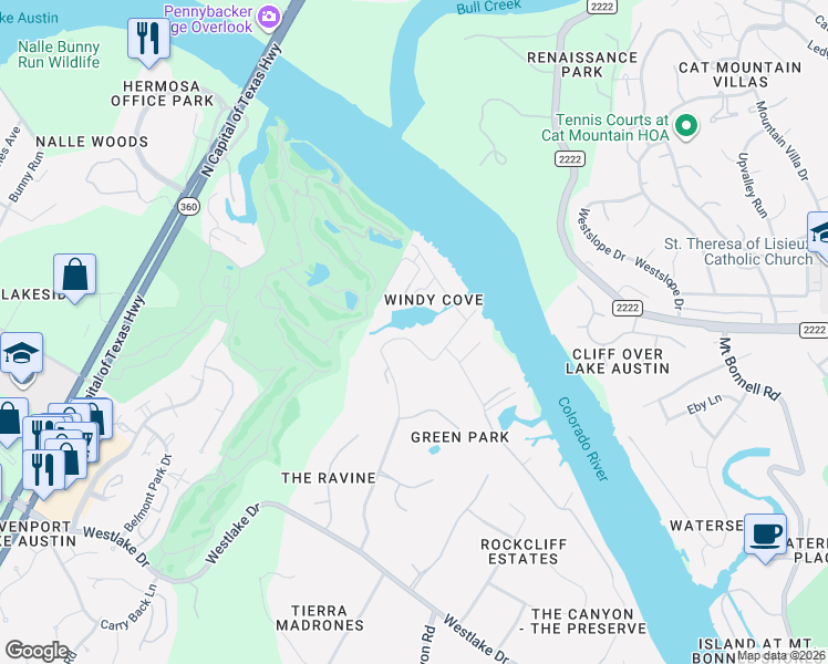 map of restaurants, bars, coffee shops, grocery stores, and more near 1806 Rockcliff Road in Austin