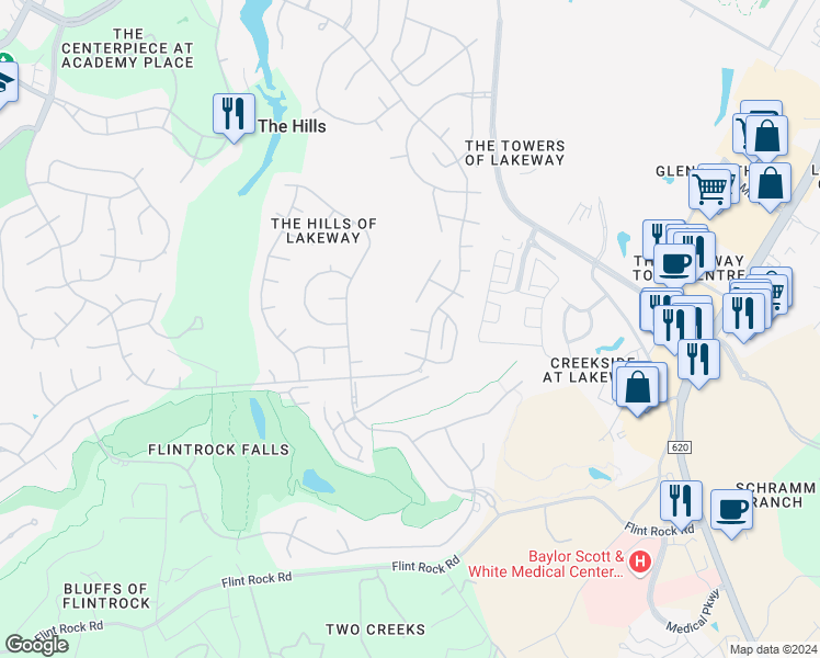 map of restaurants, bars, coffee shops, grocery stores, and more near 11 Dovedale Cove in The Hills