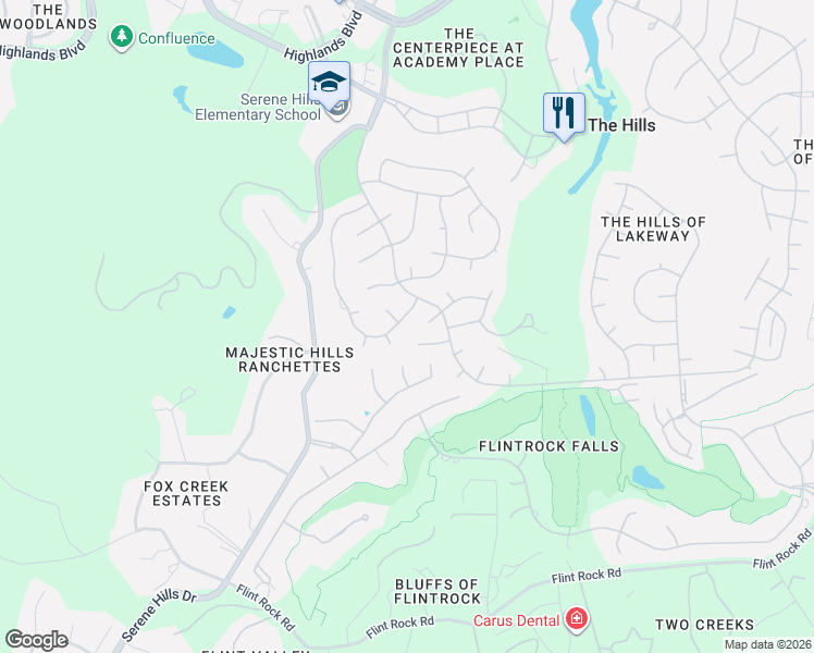 map of restaurants, bars, coffee shops, grocery stores, and more near 56 Autumn Oaks Drive in The Hills
