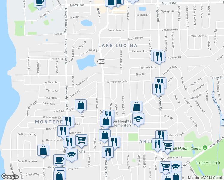 map of restaurants, bars, coffee shops, grocery stores, and more near 1904 Shelton Road in Jacksonville
