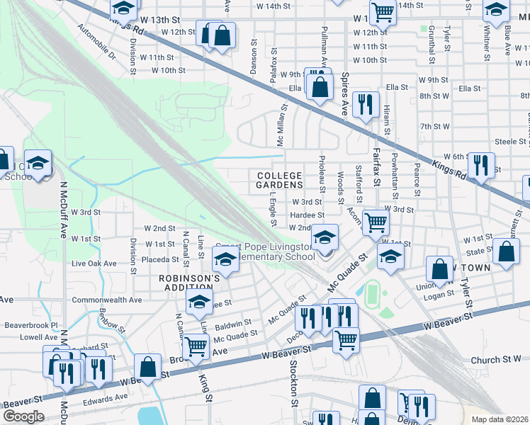 map of restaurants, bars, coffee shops, grocery stores, and more near 1980 3rd Street in Jacksonville