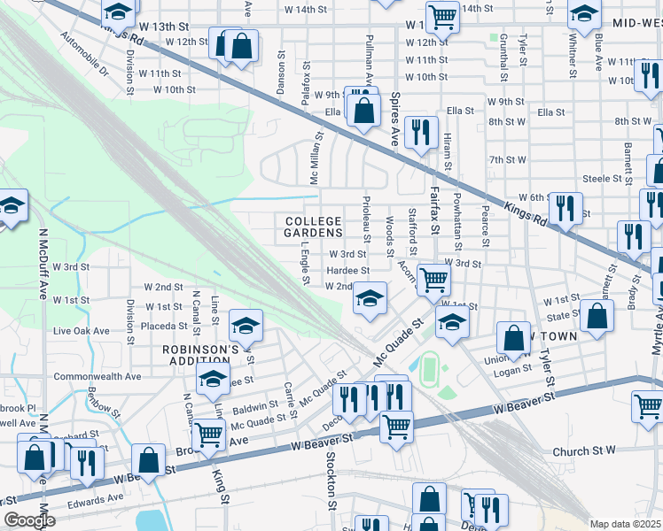 map of restaurants, bars, coffee shops, grocery stores, and more near 1933 West 3rd Street in Jacksonville