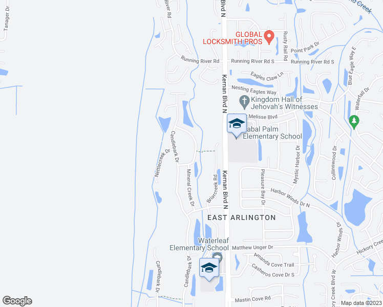 map of restaurants, bars, coffee shops, grocery stores, and more near 12298 East Hindmarsh Circle in Jacksonville