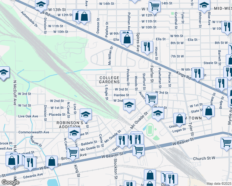 map of restaurants, bars, coffee shops, grocery stores, and more near 1933 West 3rd Street in Jacksonville