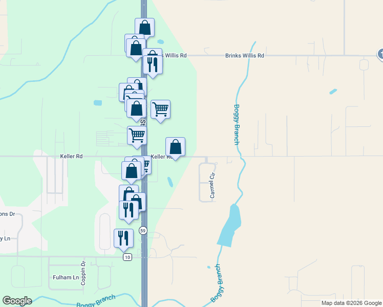 map of restaurants, bars, coffee shops, grocery stores, and more near 20271 Keller Road in Foley