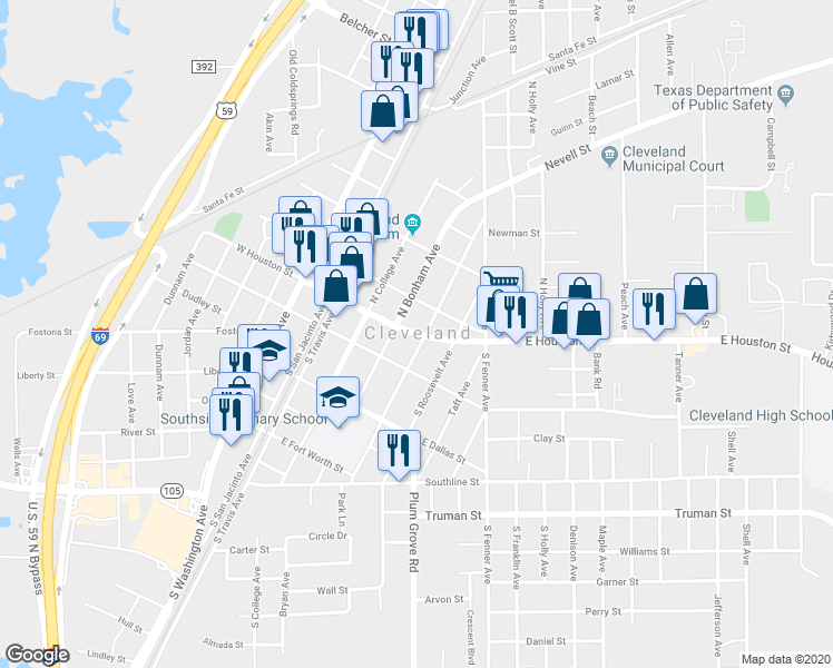 map of restaurants, bars, coffee shops, grocery stores, and more near in Cleveland