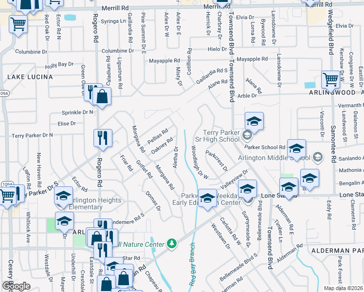 map of restaurants, bars, coffee shops, grocery stores, and more near 1639 Aletha Drive in Jacksonville