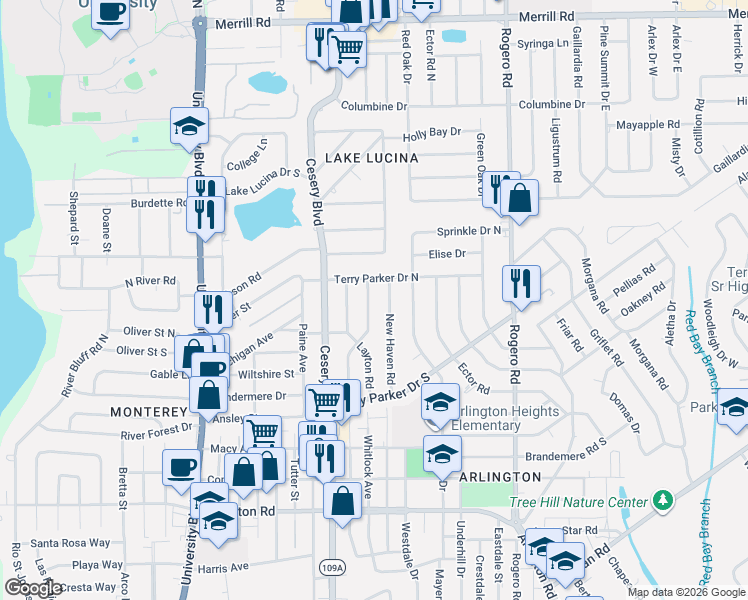 map of restaurants, bars, coffee shops, grocery stores, and more near 1962 Shelton Road in Jacksonville