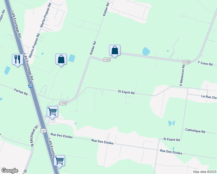 map of restaurants, bars, coffee shops, grocery stores, and more near 231 Saint Esprit Road in Carencro
