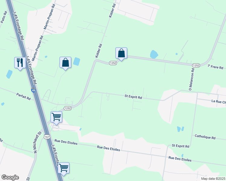 map of restaurants, bars, coffee shops, grocery stores, and more near 231 Saint Esprit Road in Carencro
