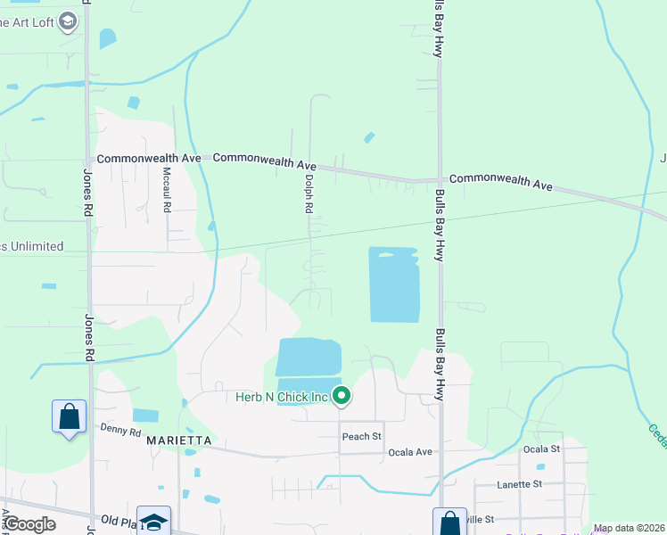 map of restaurants, bars, coffee shops, grocery stores, and more near 1575 Dolph Road in Jacksonville