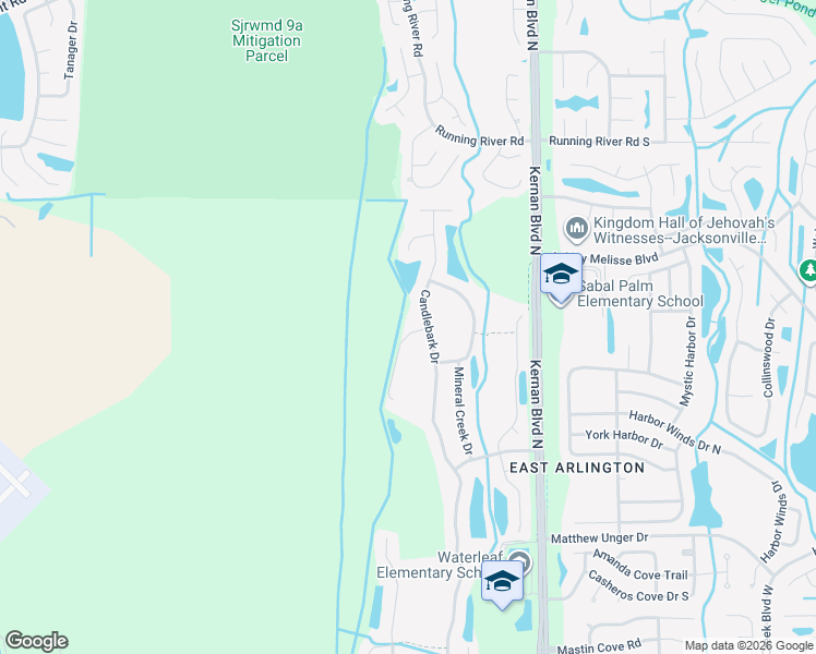 map of restaurants, bars, coffee shops, grocery stores, and more near 12229 Nettlecreek Drive in Jacksonville