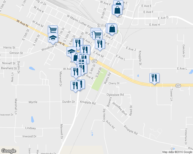 map of restaurants, bars, coffee shops, grocery stores, and more near 799 S 3rd St in Silsbee