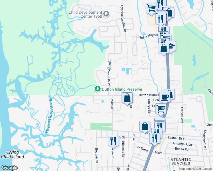 map of restaurants, bars, coffee shops, grocery stores, and more near 1115 Hidden Cove Circle North in Jacksonville