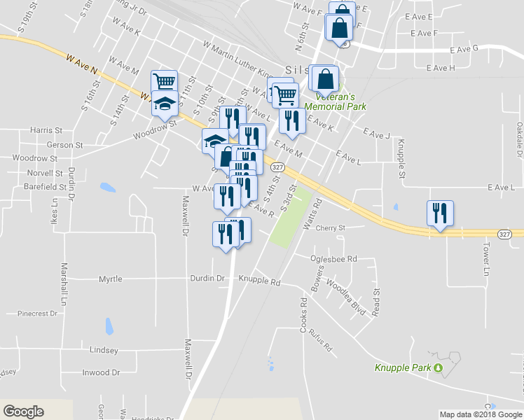 map of restaurants, bars, coffee shops, grocery stores, and more near 238 East R Avenue in Silsbee