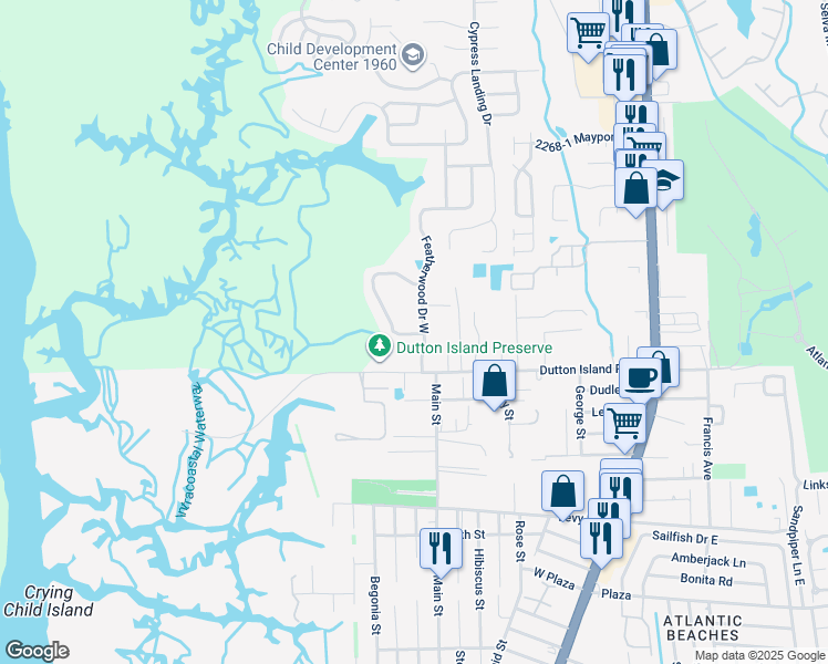 map of restaurants, bars, coffee shops, grocery stores, and more near 1115 Hidden Cove Circle North in Jacksonville