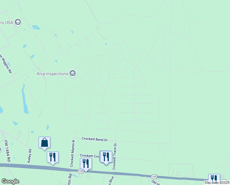 map of restaurants, bars, coffee shops, grocery stores, and more near 16401 Camden Hunt Drive in Conroe